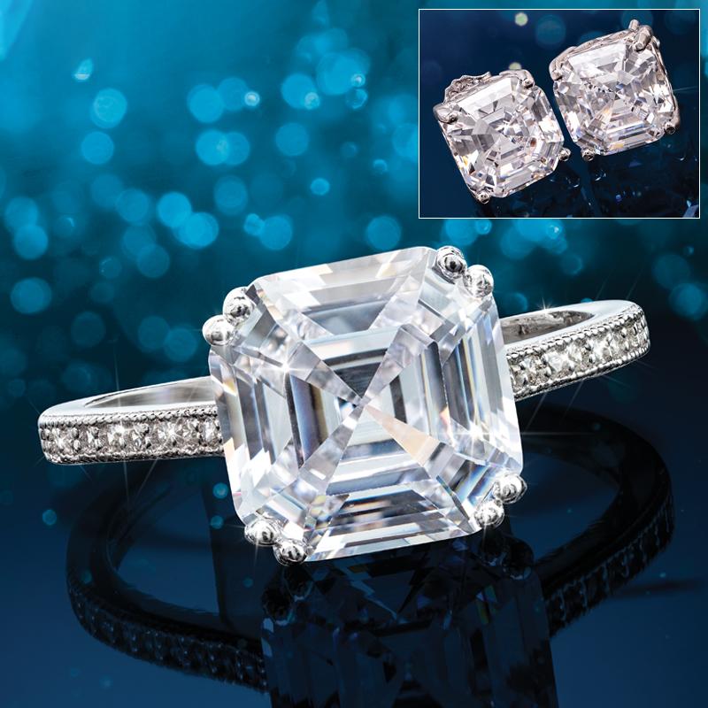 Asscher Cut Ring & Earrings